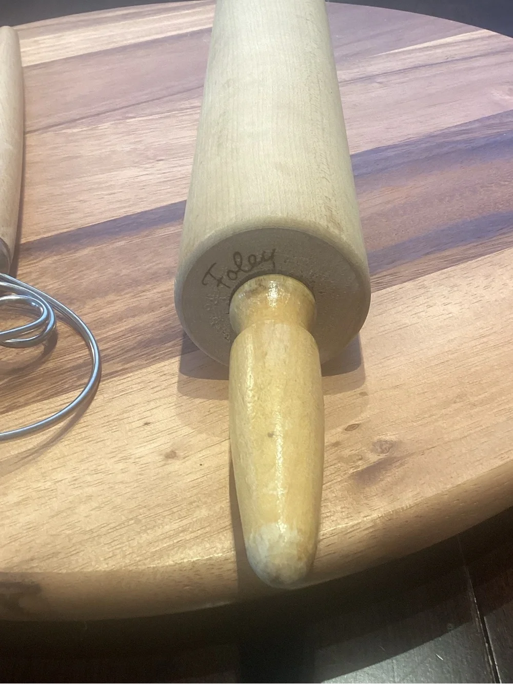 Vintage | Foley Maple Rolling Pin with Ball Bearings and carved handles. EUC
